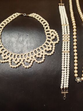 Pearl Multi-Strand Statement Necklace and Bracelet Set - Cream Pearls